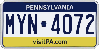 PA license plate MYN4072