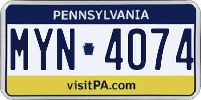 PA license plate MYN4074