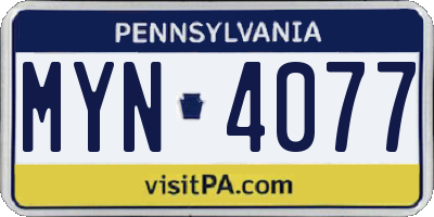 PA license plate MYN4077