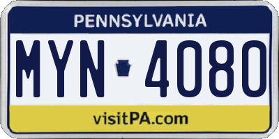 PA license plate MYN4080