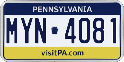PA license plate MYN4081