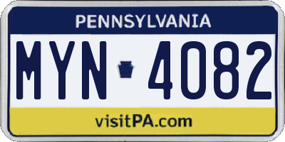 PA license plate MYN4082