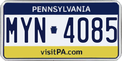 PA license plate MYN4085