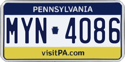 PA license plate MYN4086
