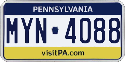 PA license plate MYN4088