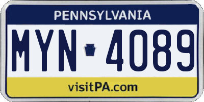 PA license plate MYN4089
