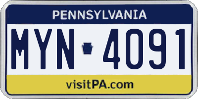 PA license plate MYN4091
