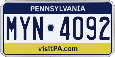 PA license plate MYN4092