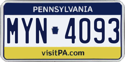 PA license plate MYN4093