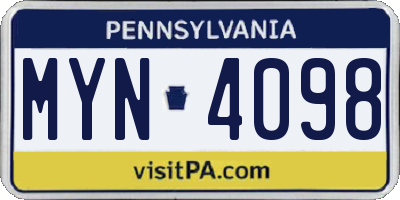 PA license plate MYN4098