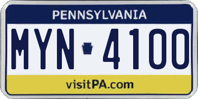 PA license plate MYN4100