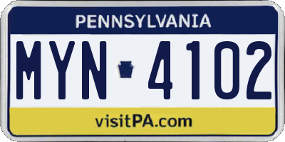 PA license plate MYN4102