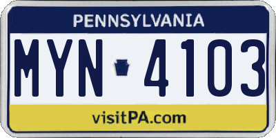 PA license plate MYN4103