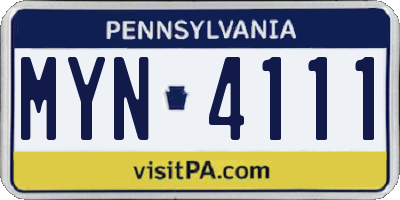 PA license plate MYN4111