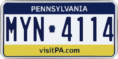PA license plate MYN4114