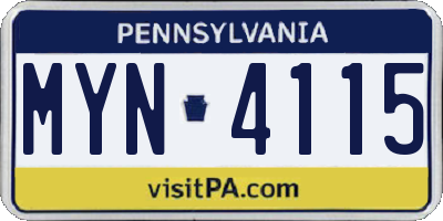 PA license plate MYN4115