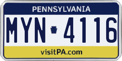 PA license plate MYN4116