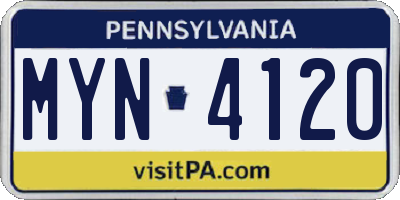 PA license plate MYN4120