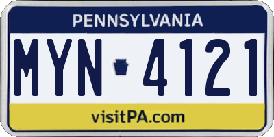PA license plate MYN4121