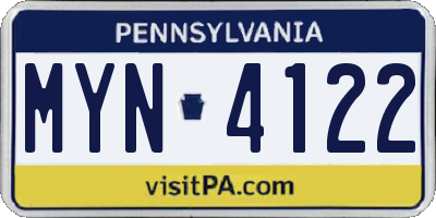 PA license plate MYN4122