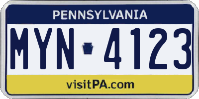 PA license plate MYN4123