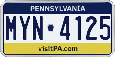PA license plate MYN4125