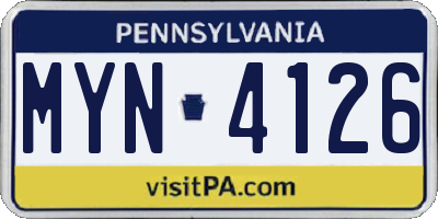 PA license plate MYN4126