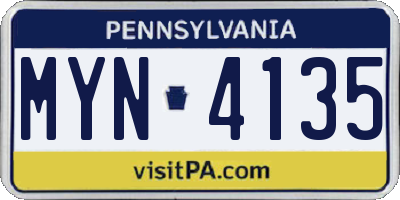 PA license plate MYN4135