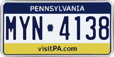 PA license plate MYN4138