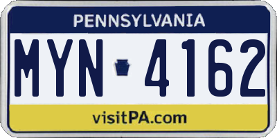 PA license plate MYN4162