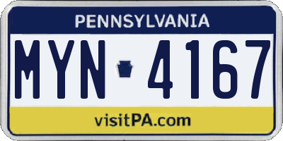 PA license plate MYN4167