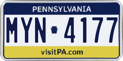 PA license plate MYN4177