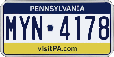PA license plate MYN4178