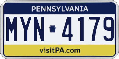 PA license plate MYN4179