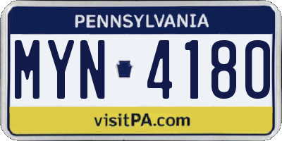 PA license plate MYN4180