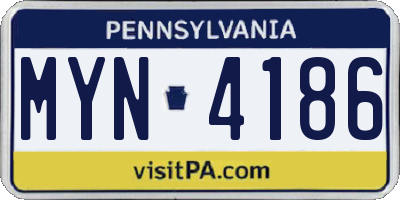 PA license plate MYN4186