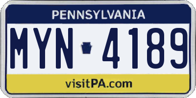 PA license plate MYN4189