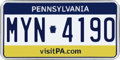 PA license plate MYN4190