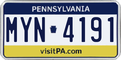PA license plate MYN4191