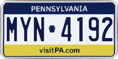 PA license plate MYN4192
