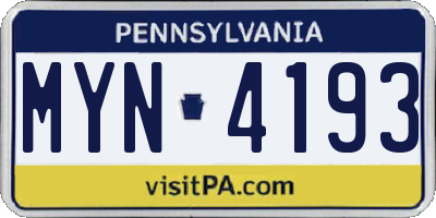 PA license plate MYN4193