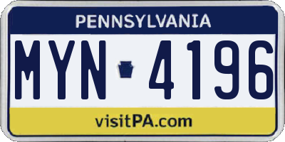 PA license plate MYN4196