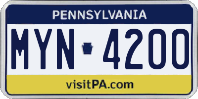 PA license plate MYN4200