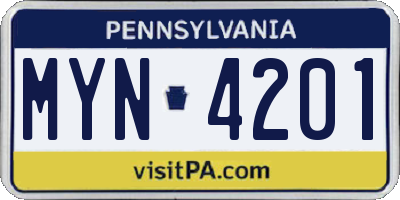 PA license plate MYN4201