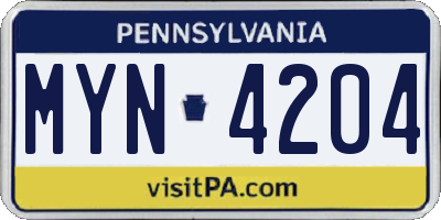 PA license plate MYN4204