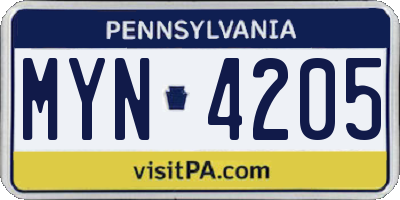 PA license plate MYN4205