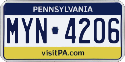 PA license plate MYN4206