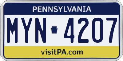 PA license plate MYN4207