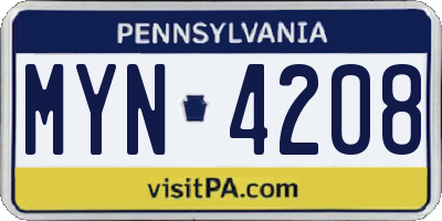 PA license plate MYN4208