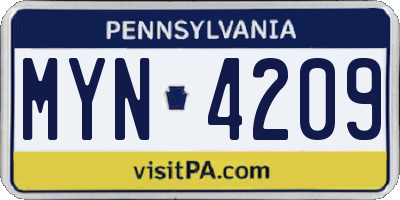 PA license plate MYN4209